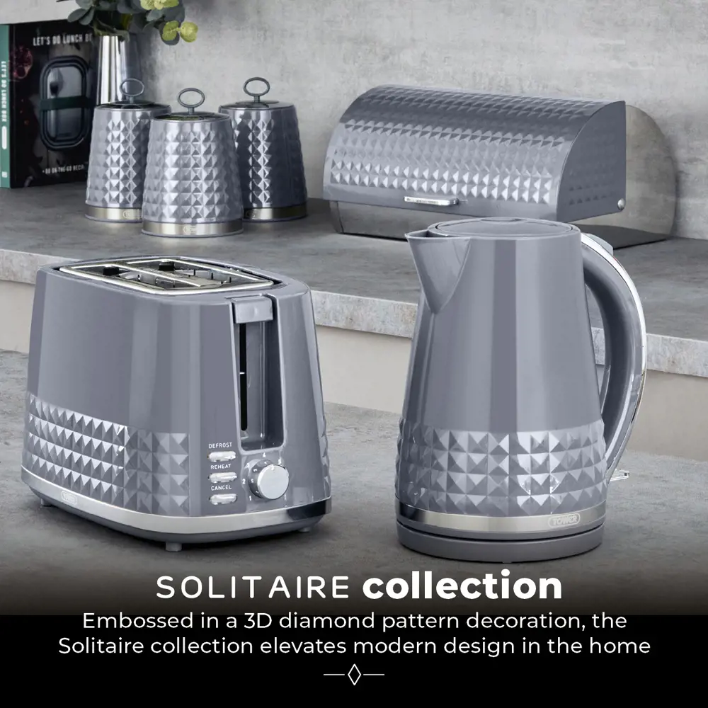 Tower Solitaire Grey 2 Slice Toaster
